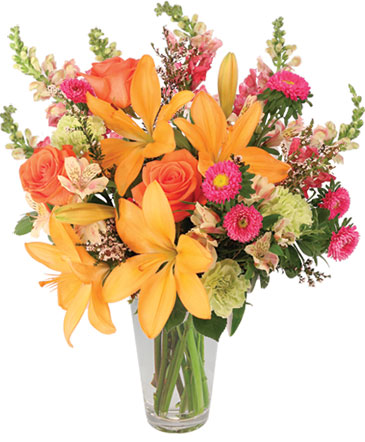 Sunset Lilies & Roses Flower Arrangement in Bremerton, WA | PAUL'S FLOWERS